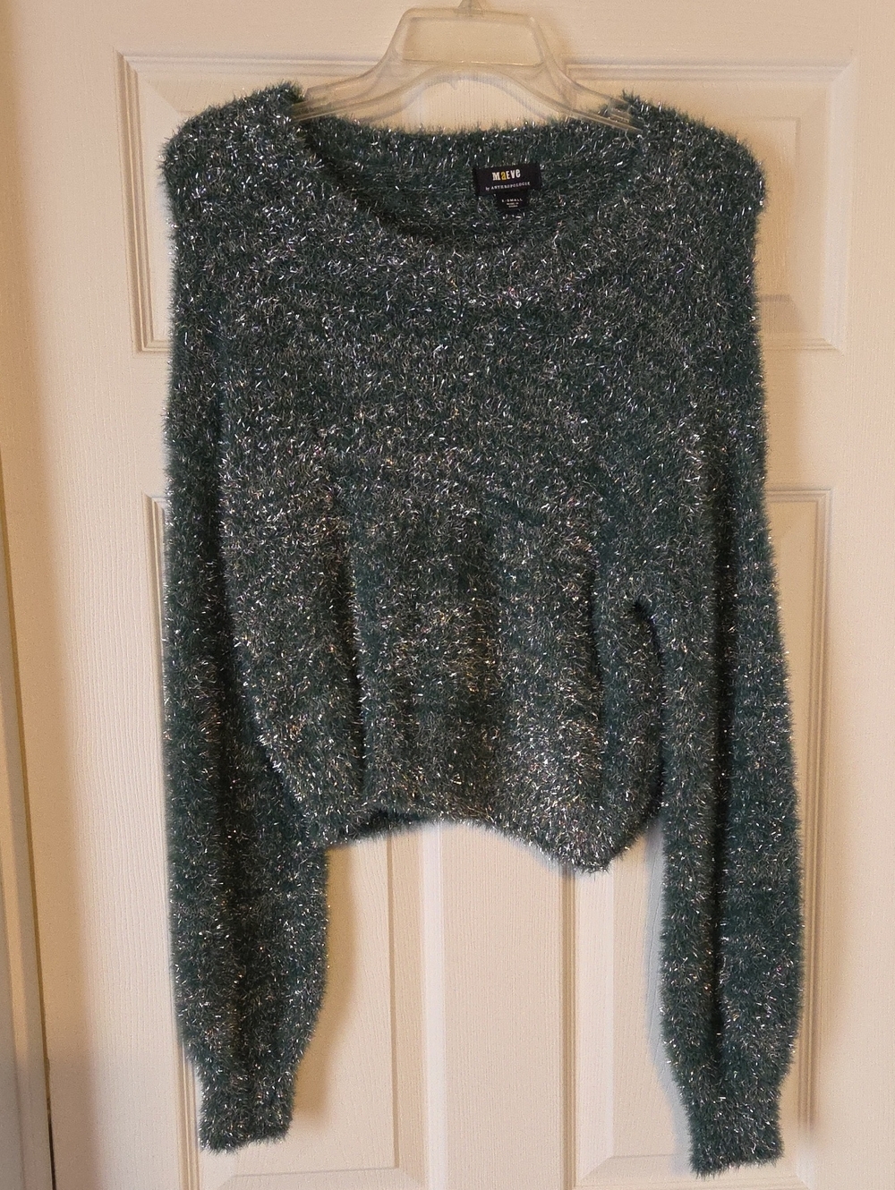 Maeve by Anthropologie Teal Metallic Fuzzy Crewneck Sweater